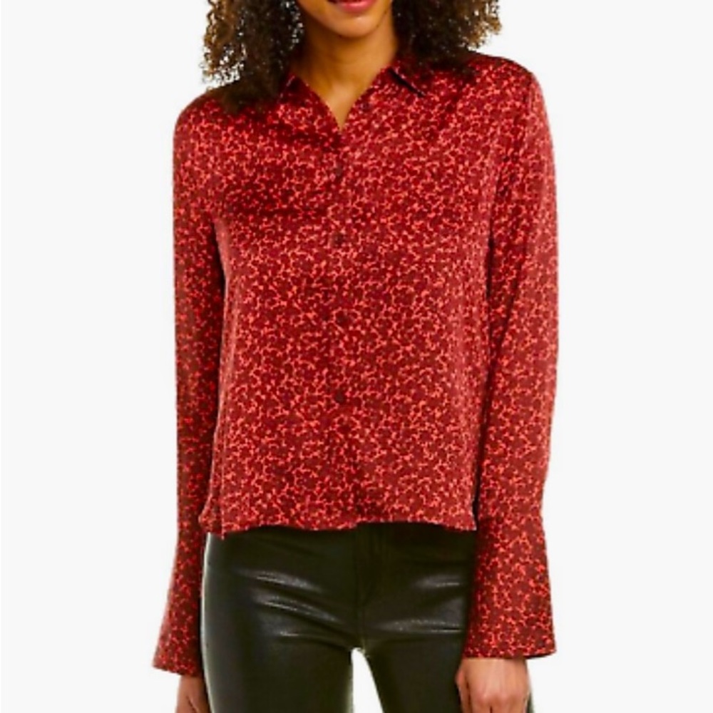 NWT Equipment Femme Women's Huntley Floral Collared Blouse in Tomato Puree in XS